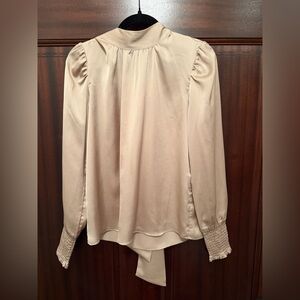 Ann Taylor Cream Long-Sleeve Tie-Back Blouse
